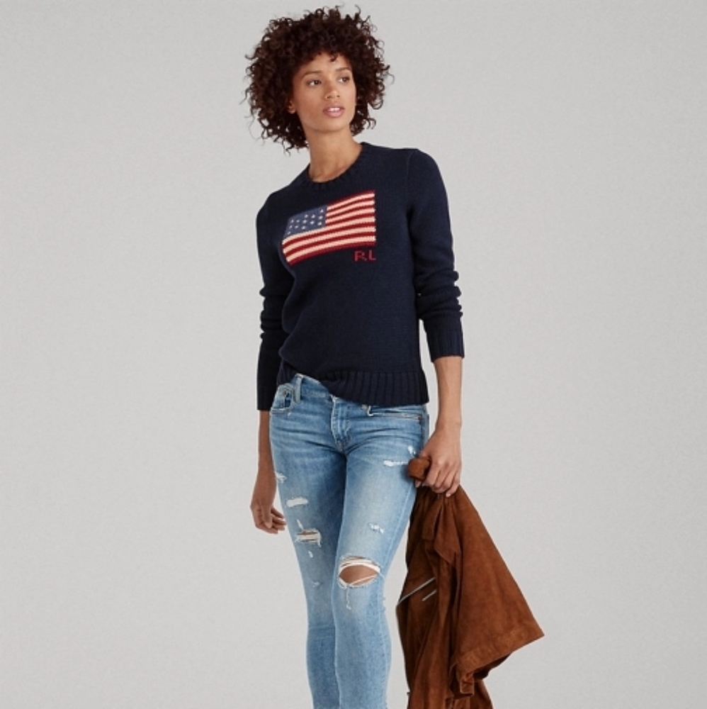 RALPH LAUREN Size S American Flag Crewneck Sweater